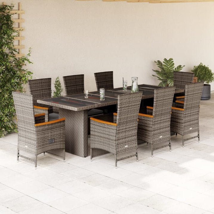 9-tlg. Garten-Essgruppe mit Kissen Grau Poly Rattan