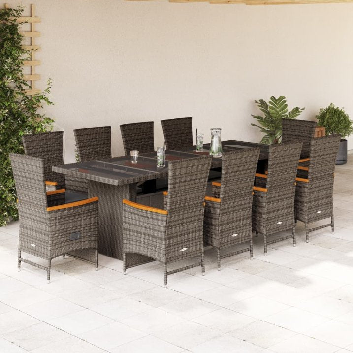 9-tlg. Garten-Essgruppe mit Kissen Grau Poly Rattan