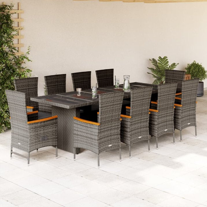 9-tlg. Garten-Essgruppe mit Kissen Grau Poly Rattan