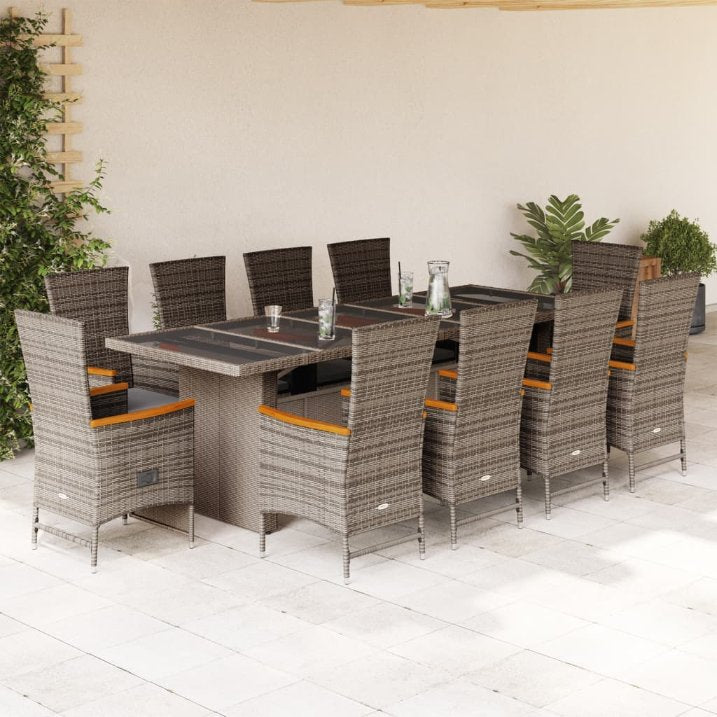 9-tlg. Garten-Essgruppe mit Kissen Grau Poly Rattan