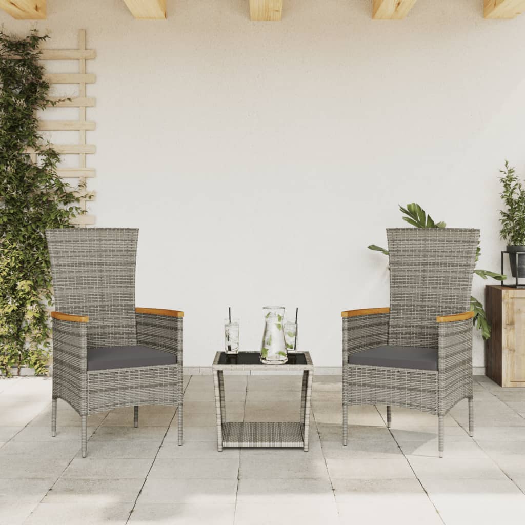 vidaXL 3-tlg. Garten-Lounge-Set mit Kissen Poly Rattan Grau