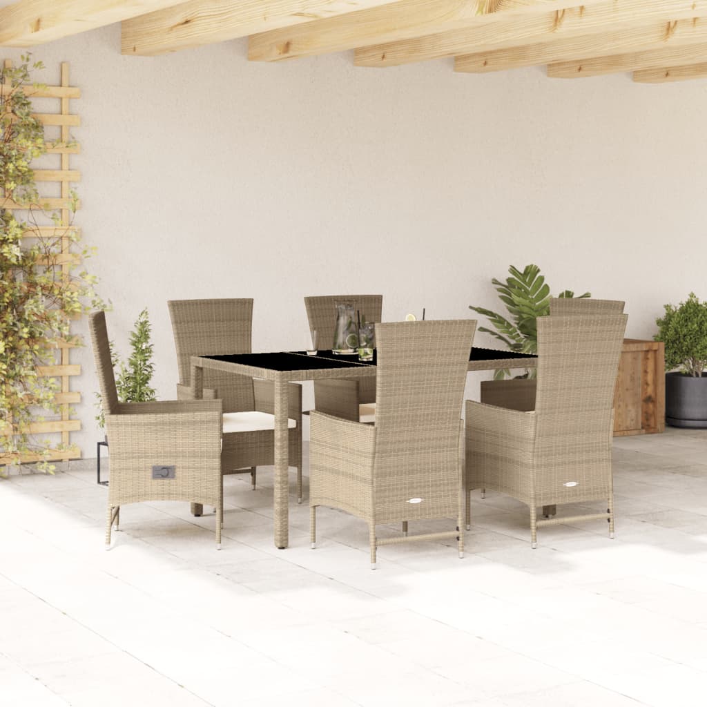 5-tlg. Garten-Essgruppe mit Kissen Beige Poly Rattan