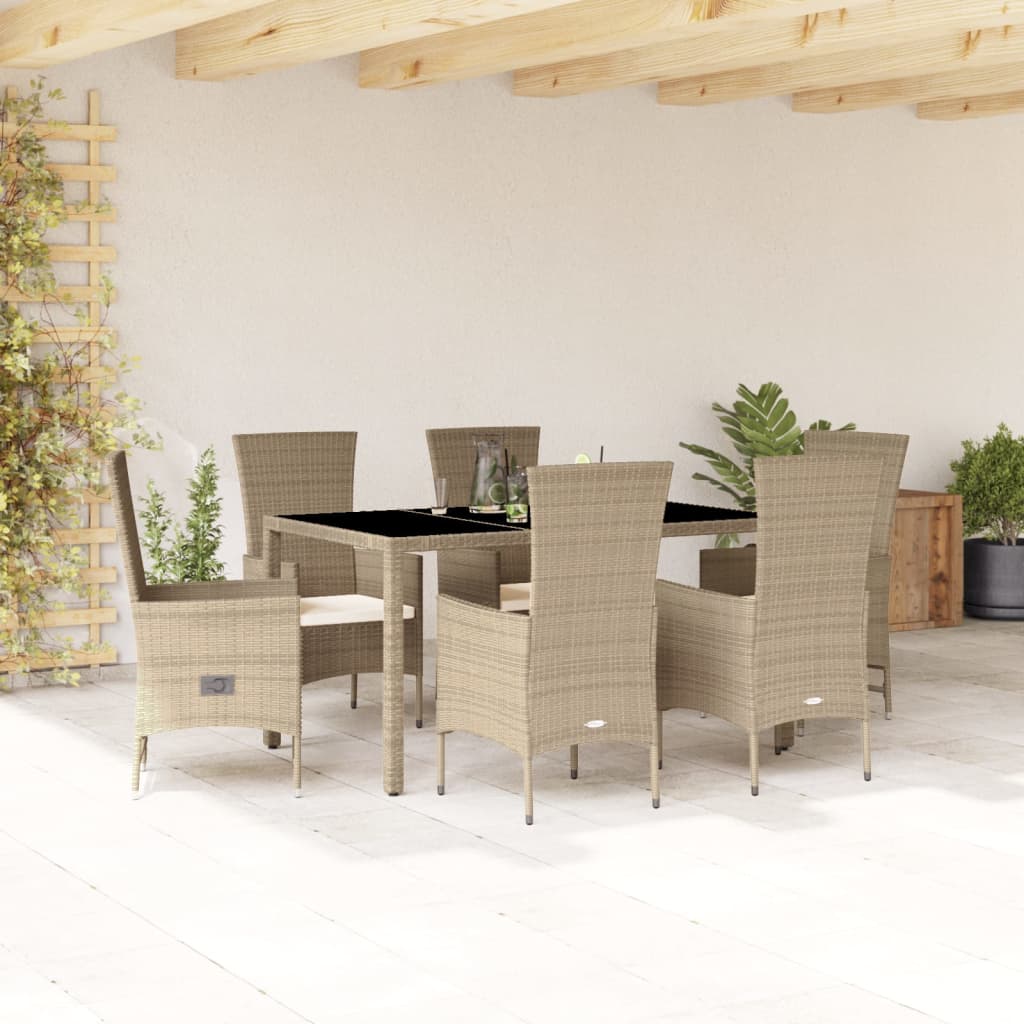 5-tlg. Garten-Essgruppe mit Kissen Beige Poly Rattan