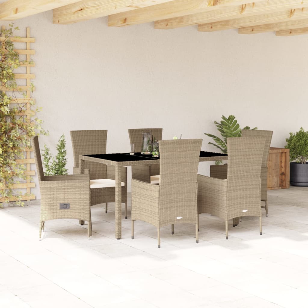5-tlg. Garten-Essgruppe mit Kissen Beige Poly Rattan