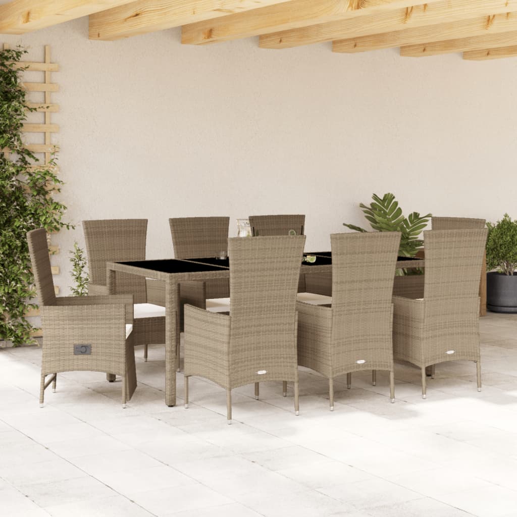 5-tlg. Garten-Essgruppe mit Kissen Beige Poly Rattan