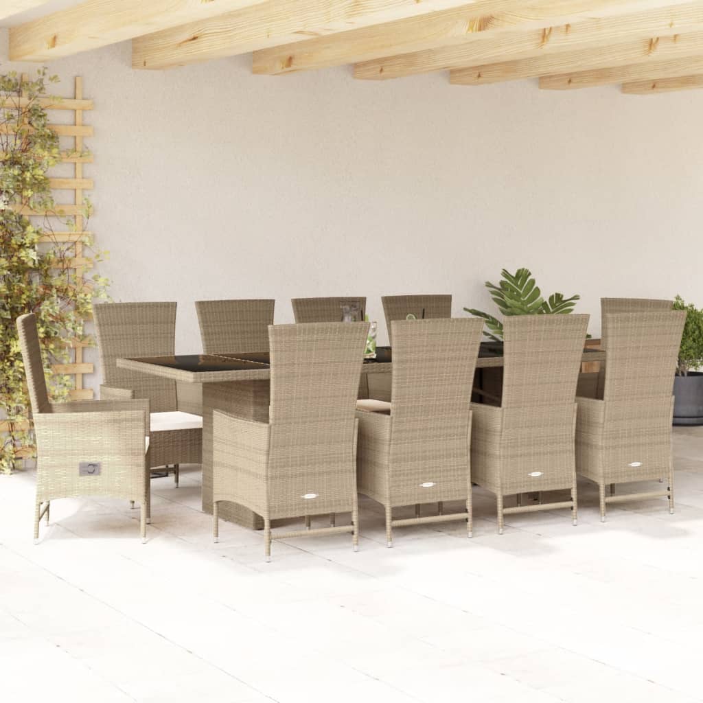 9-tlg. Garten-Essgruppe mit Kissen Beige Poly Rattan