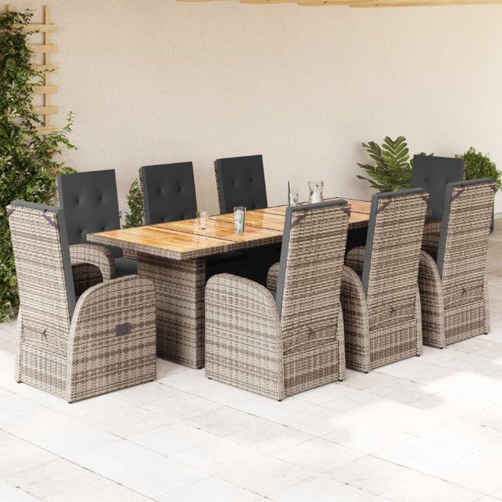 7-tlg. Garten-Essgruppe mit Kissen Grau Poly Rattan