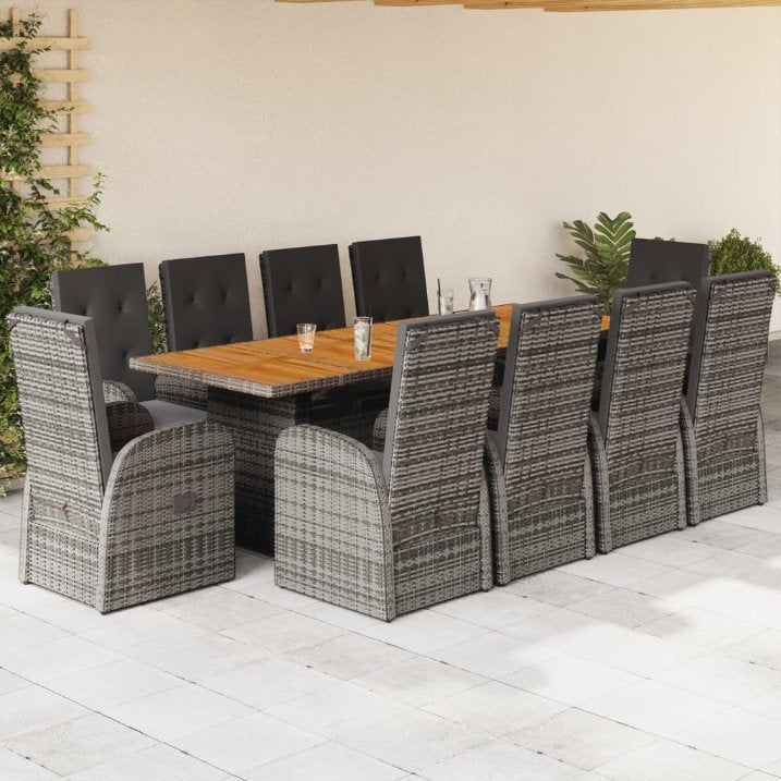 7-tlg. Garten-Essgruppe mit Kissen Grau Poly Rattan