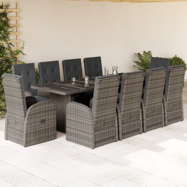 7-tlg. Garten-Essgruppe mit Kissen Grau Poly Rattan