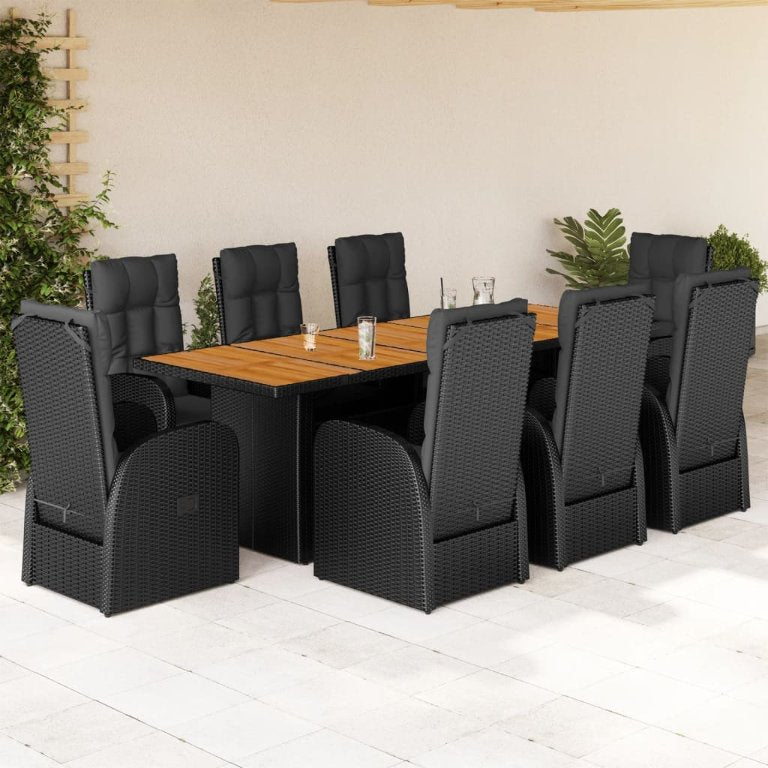 7-tlg. Garten-Essgruppe mit Kissen Schwarz Poly Rattan