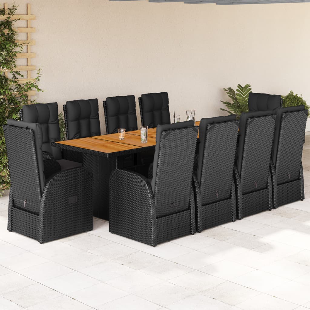 7-tlg. Garten-Essgruppe mit Kissen Schwarz Poly Rattan
