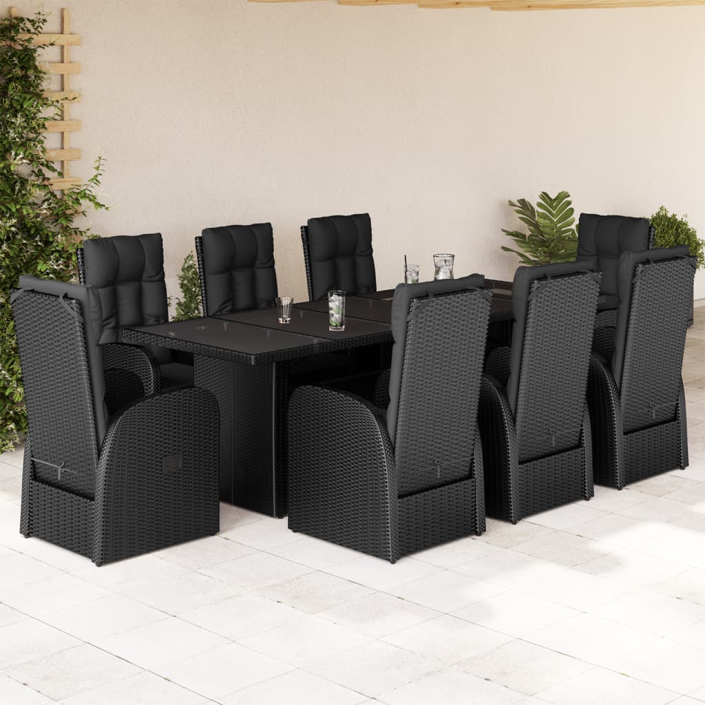 7-tlg. Garten-Essgruppe mit Kissen Schwarz Poly Rattan