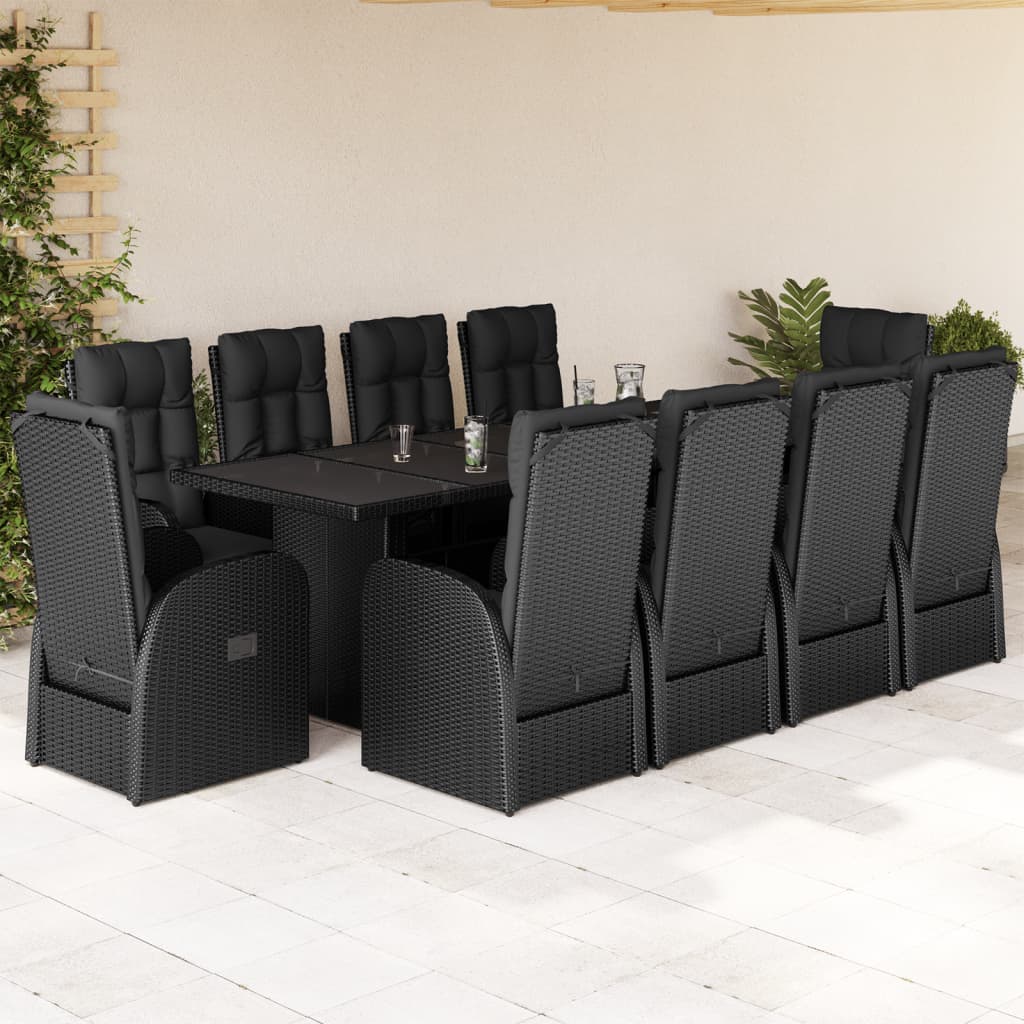 7-tlg. Garten-Essgruppe mit Kissen Schwarz Poly Rattan