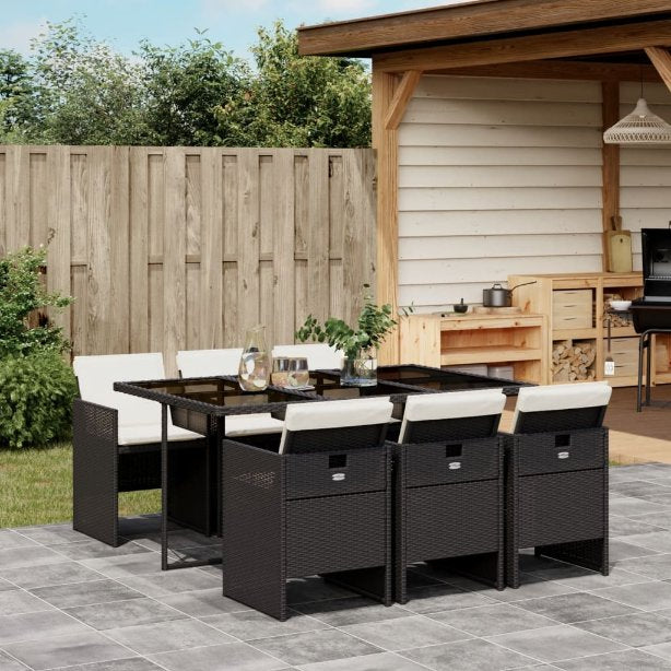 5-tlg. Garten-Essgruppe mit Kissen Schwarz Poly Rattan