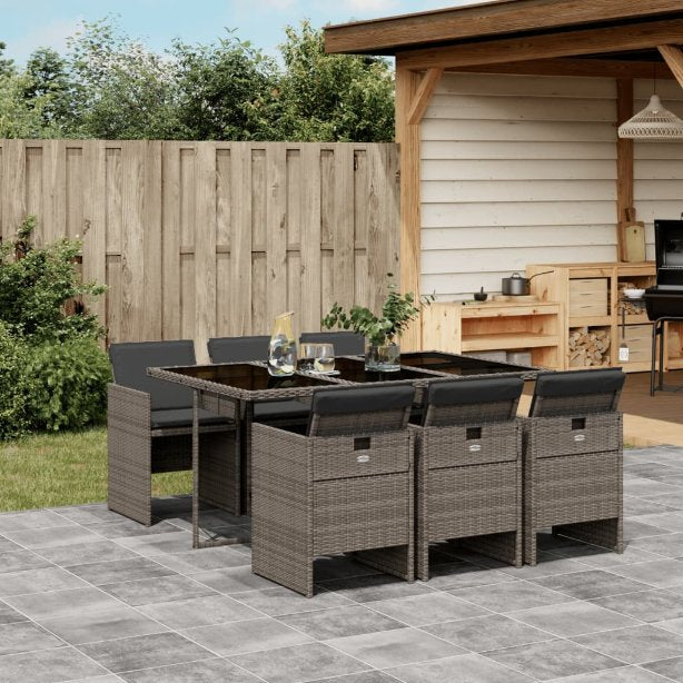 5-tlg. Garten-Essgruppe mit Kissen Schwarz Poly Rattan