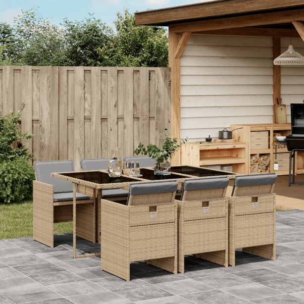5-tlg. Garten-Essgruppe mit Kissen Schwarz Poly Rattan