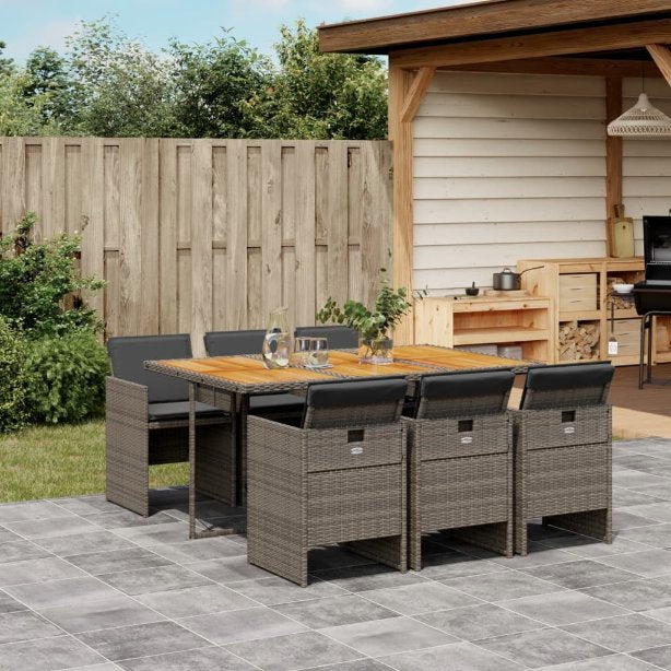 5-tlg. Garten-Essgruppe mit Kissen Schwarz Poly Rattan