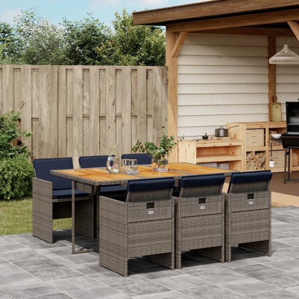 5-teiliges Garten-Ess-Set mit Kissen, grau, Polyrattan