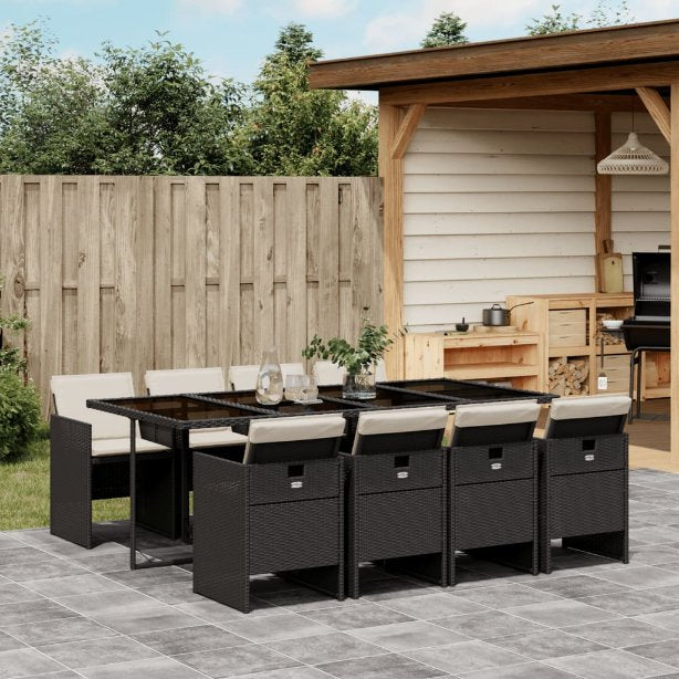 5-tlg. Garten-Essgruppe mit Kissen Schwarz Poly Rattan