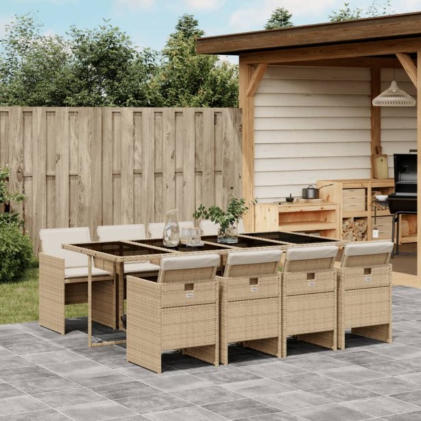 5-tlg. Garten-Essgruppe mit Kissen Schwarz Poly Rattan