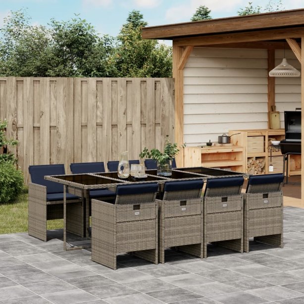 5-teiliges Garten-Ess-Set mit Kissen, grau, Polyrattan
