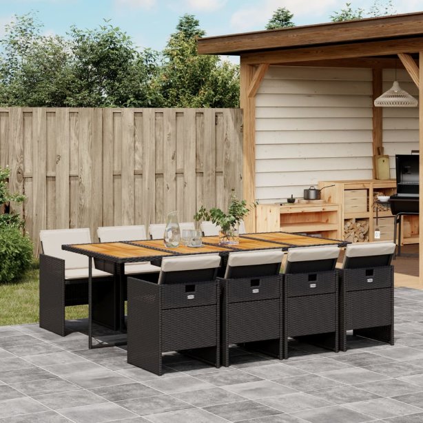 5-tlg. Garten-Essgruppe mit Kissen Schwarz Poly Rattan