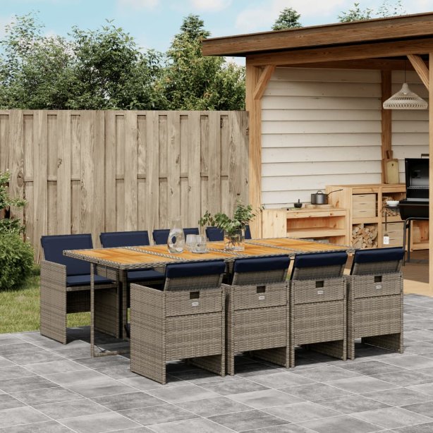 5-teiliges Garten-Ess-Set mit Kissen, grau, Polyrattan