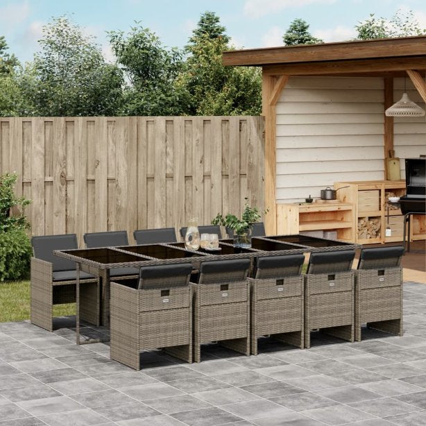 5-tlg. Garten-Essgruppe mit Kissen Schwarz Poly Rattan