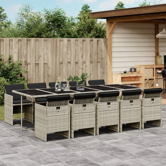 5-tlg. Garten-Essgruppe mit Kissen Schwarz Poly Rattan