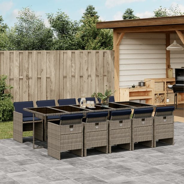 5-teiliges Garten-Ess-Set mit Kissen, grau, Polyrattan