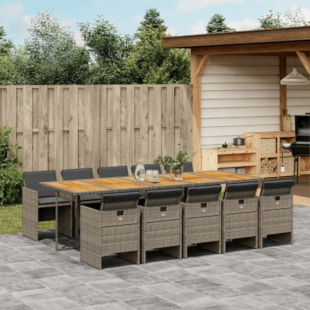 5-tlg. Garten-Essgruppe mit Kissen Schwarz Poly Rattan