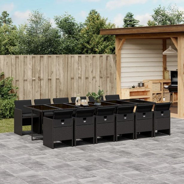 5-tlg. Garten-Essgruppe mit Kissen Schwarz Poly Rattan