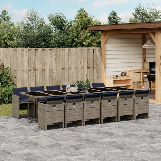 5-tlg. Garten-Essgruppe mit Kissen Schwarz Poly Rattan