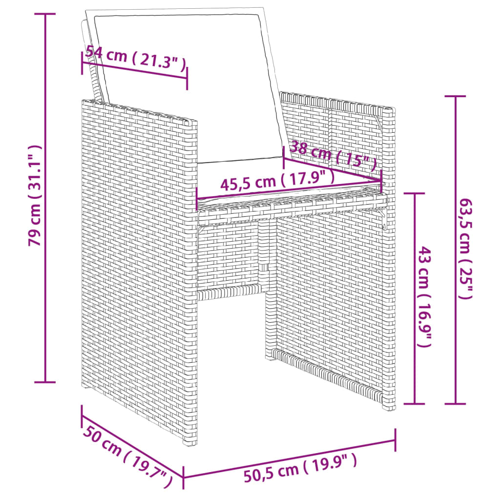 9-teiliges Garten-Ess-Set mit Kissen, grau, Polyrattan