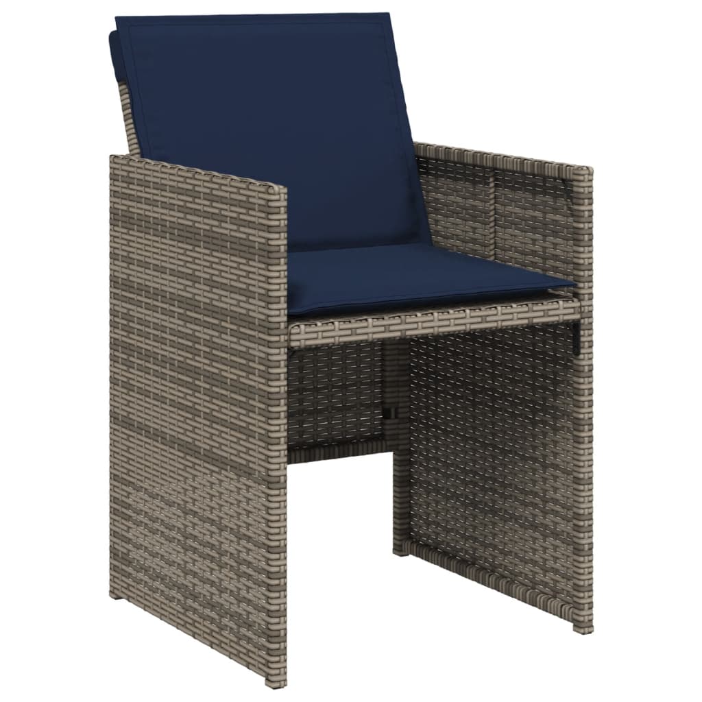 9-teiliges Garten-Ess-Set mit Kissen, grau, Polyrattan