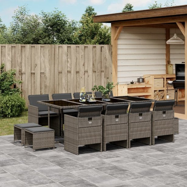 9-tlg. Garten-Essgruppe mit Kissen Schwarz Poly Rattan