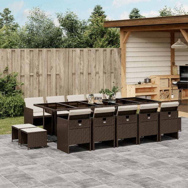 9-tlg. Garten-Essgruppe mit Kissen Schwarz Poly Rattan