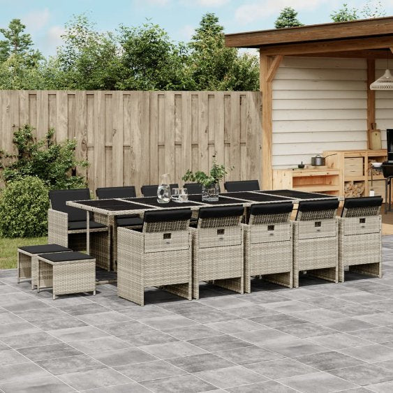 9-tlg. Garten-Essgruppe mit Kissen Schwarz Poly Rattan