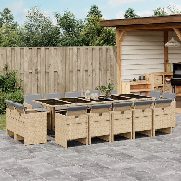 9-tlg. Garten-Essgruppe mit Kissen Schwarz Poly Rattan