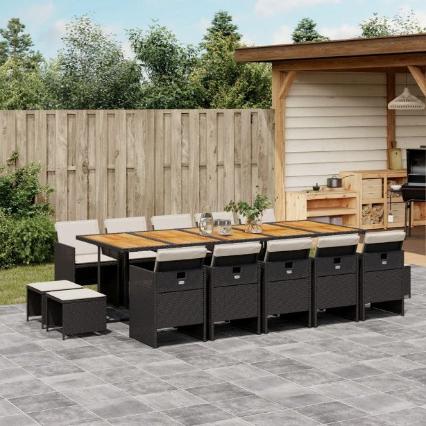9-tlg. Garten-Essgruppe mit Kissen Schwarz Poly Rattan