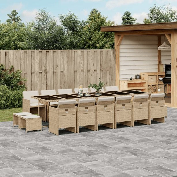 9-tlg. Garten-Essgruppe mit Kissen Schwarz Poly Rattan