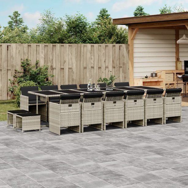 9-tlg. Garten-Essgruppe mit Kissen Schwarz Poly Rattan