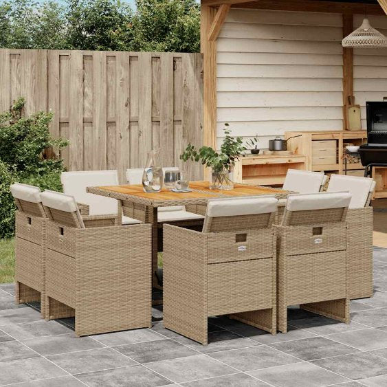 9-tlg. Garten-Essgruppe mit Kissen Schwarz Poly Rattan