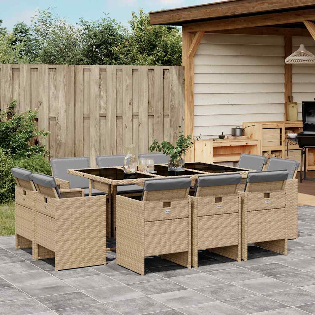 9-tlg. Garten-Essgruppe mit Kissen Schwarz Poly Rattan