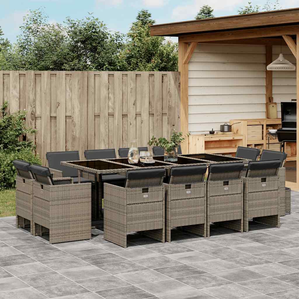 9-tlg. Garten-Essgruppe mit Kissen Schwarz Poly Rattan