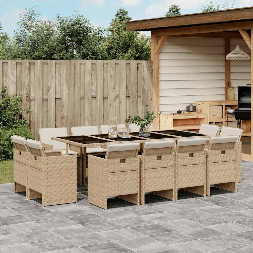 9-tlg. Garten-Essgruppe mit Kissen Schwarz Poly Rattan
