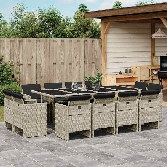 9-tlg. Garten-Essgruppe mit Kissen Schwarz Poly Rattan