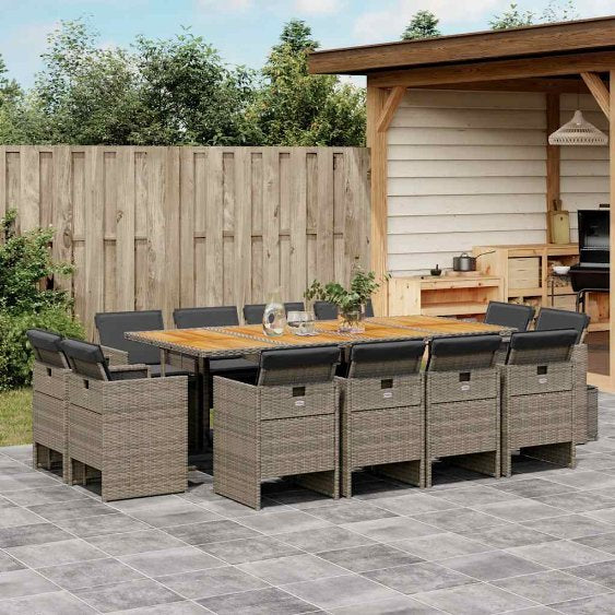9-tlg. Garten-Essgruppe mit Kissen Schwarz Poly Rattan