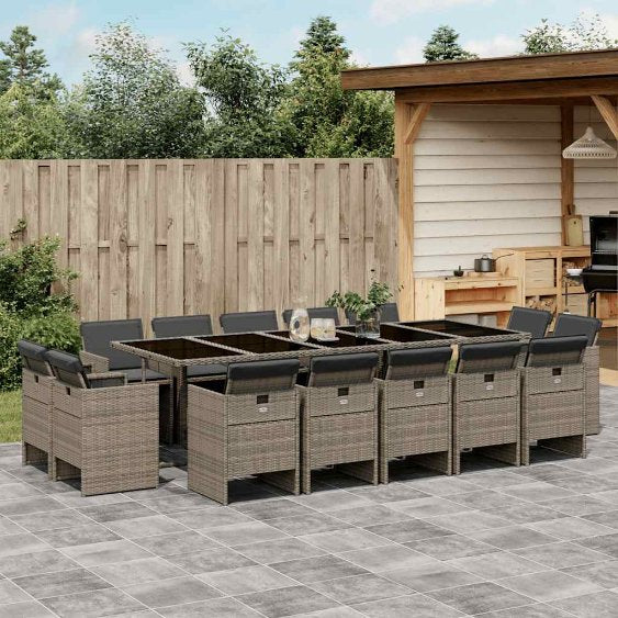 9-tlg. Garten-Essgruppe mit Kissen Schwarz Poly Rattan