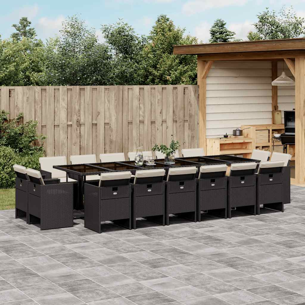 9-tlg. Garten-Essgruppe mit Kissen Schwarz Poly Rattan